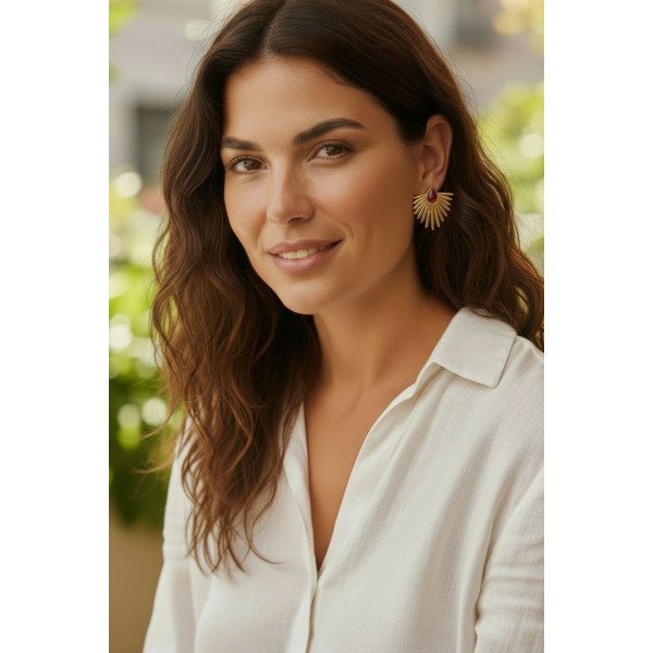 Crimson Teardrop Sunburst Statement Earring