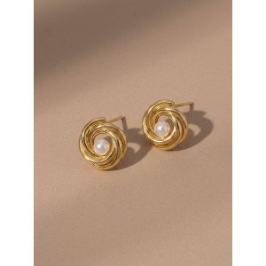 Golden Vortex Pearl Stud