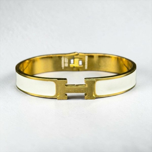 Hermes H-Link Stark White Enamel Bangle