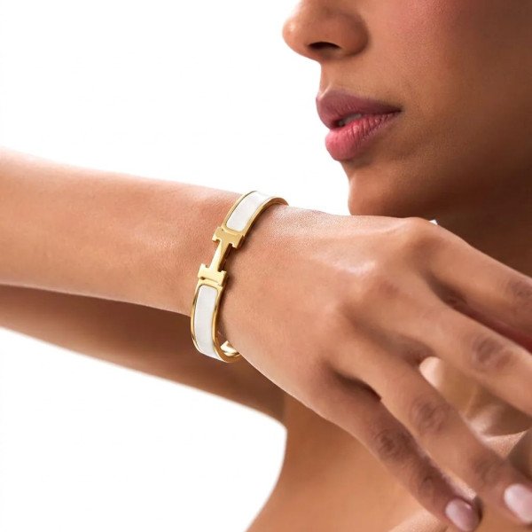 Hermes H-Link Stark White Enamel Bangle