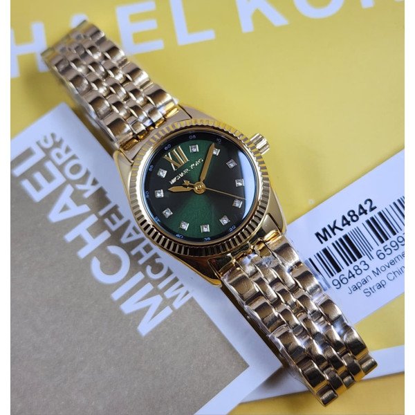 MK Women's Gold-Tone Analog Watch with Green Dial