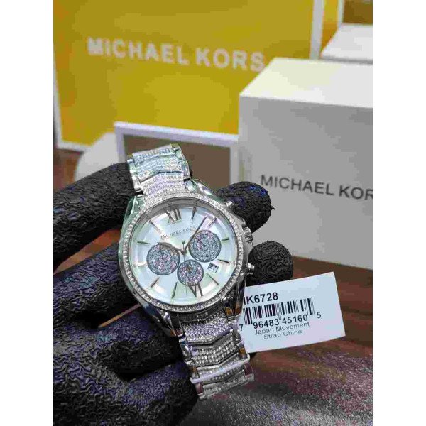 MK women's Silver-Tone Crystal Chronograph Watch