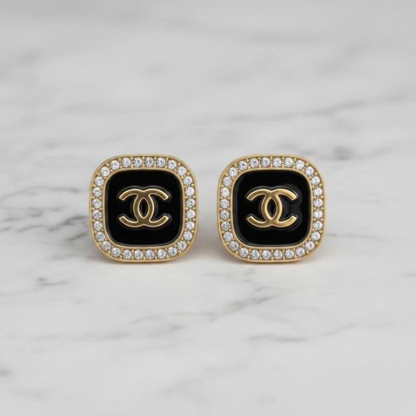 Chanel CC Halo Onyx Square Stud