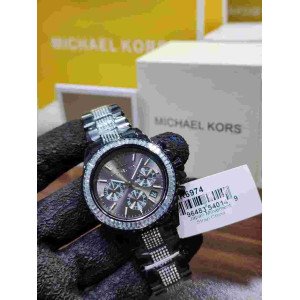 MK Black Ion-Plated Crystal Chronograph Women's Watch