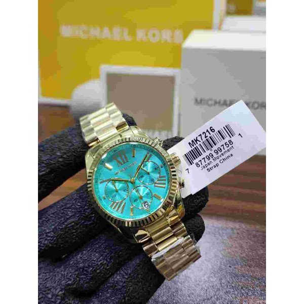 MK Chronograph Two-Tone Watch vibrant turquoise-blue dial