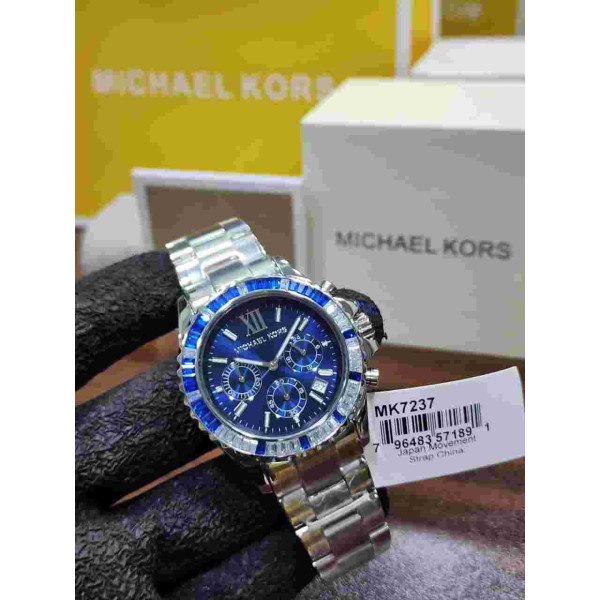MK Silver-Tone Blue Crystal Multifunction Women's Watch