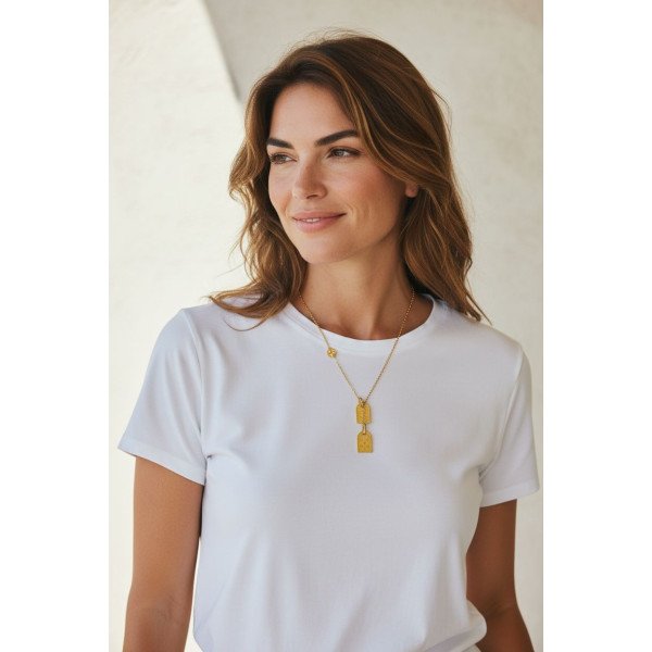 LV Monogram Embossed Double Tablet Necklace