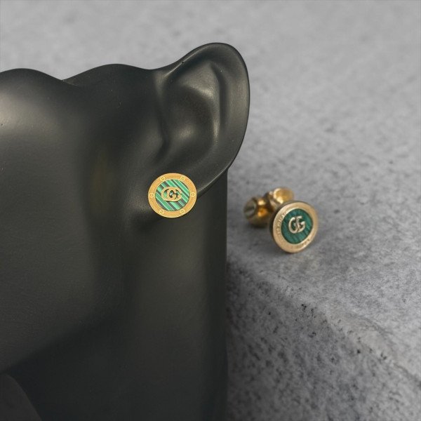 Gucci Interlocking G Green Malachite Stud