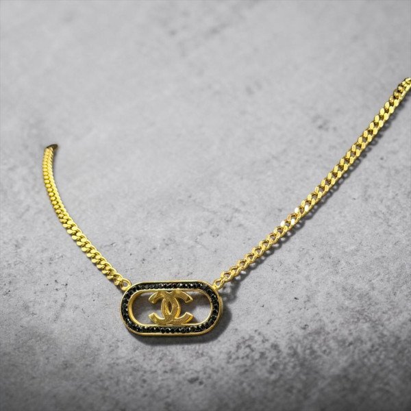 Chanel CC Midnight Crystal Oval Necklace