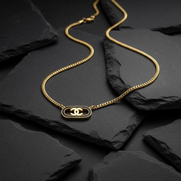 Chanel CC Midnight Crystal Oval Necklace