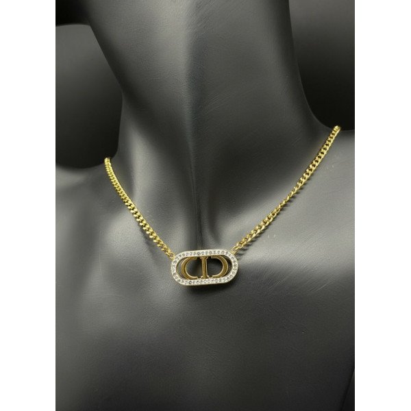 Dior CD Crystal Halo Oval Necklace