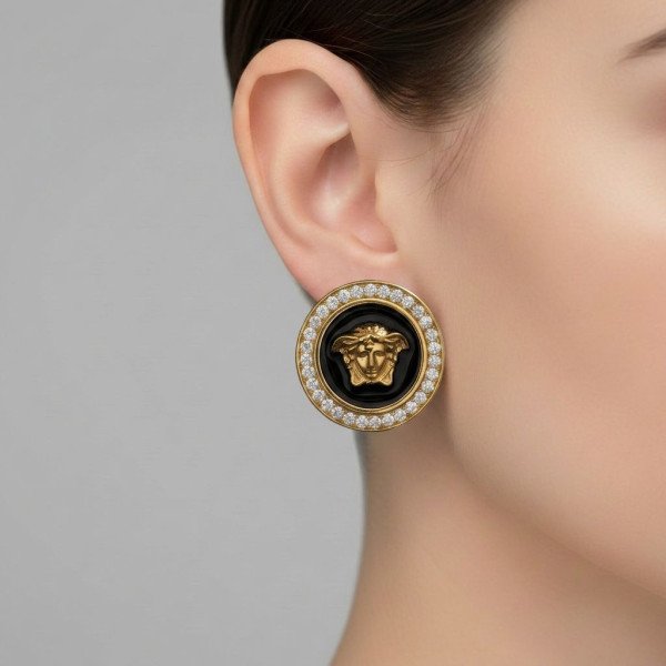 Versace Medusa Noir Halo Stud