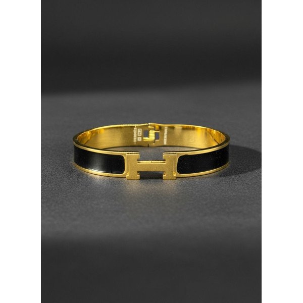 Hermes H-Link Midnight Onyx Enamel Bangle