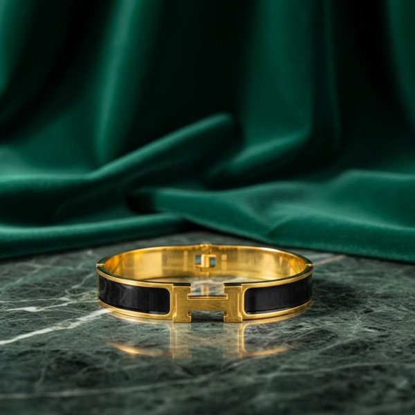 Hermes H-Link Midnight Onyx Enamel Bangle