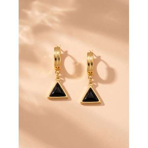 Obsidian Triangle Huggie Drop
